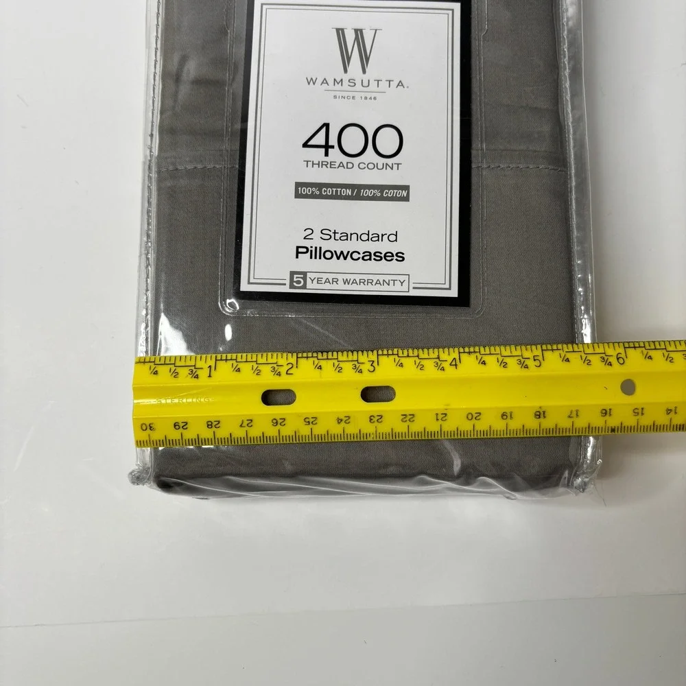 Wamsutta 400 Thread Count 100% Cotton 2 Standard Pillowcases Gray Sateen Weave
